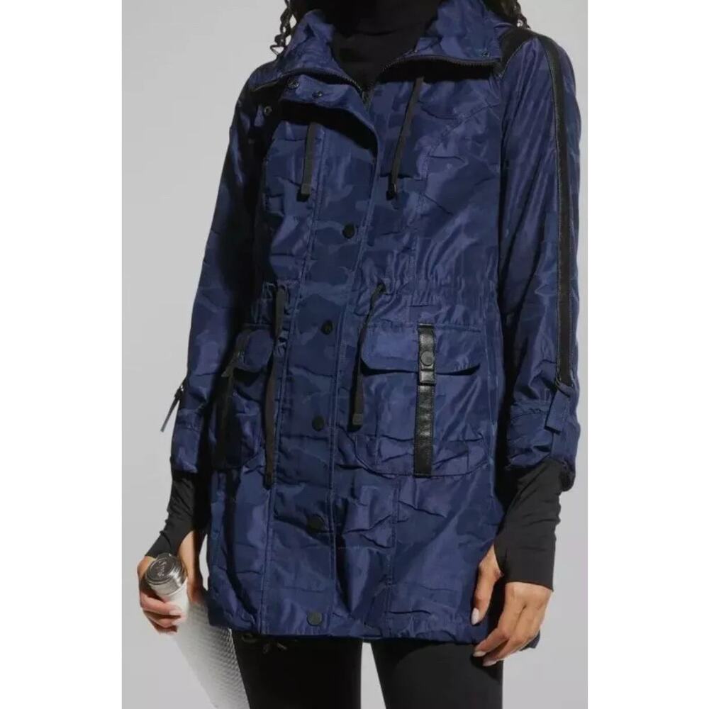 Blanc Noir Women Blue Camo Hooded Anorak Coat Jacket coat hooded SZ Small